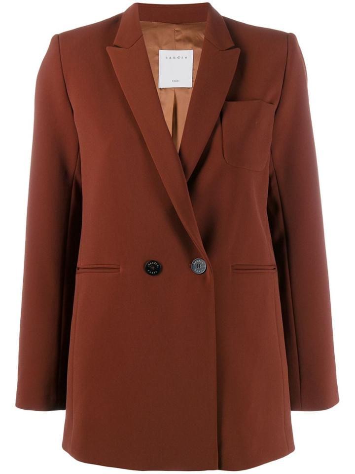Sandro Paris Double Breasted Blazer - Brown