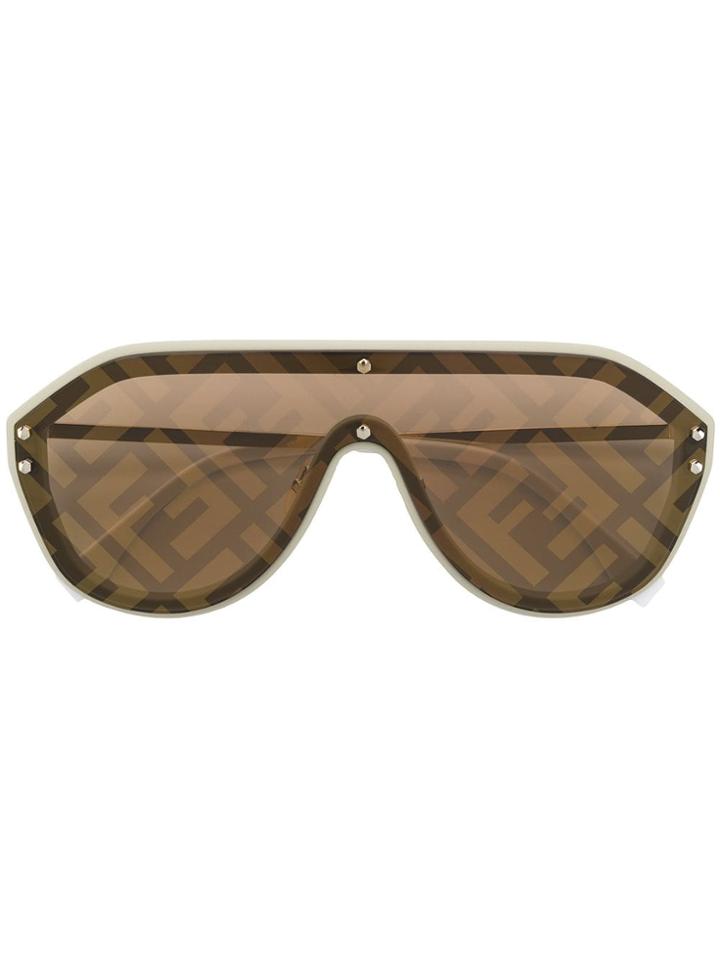 Fendi Eyewear Aviator Ff Print Sunglasses - Gold