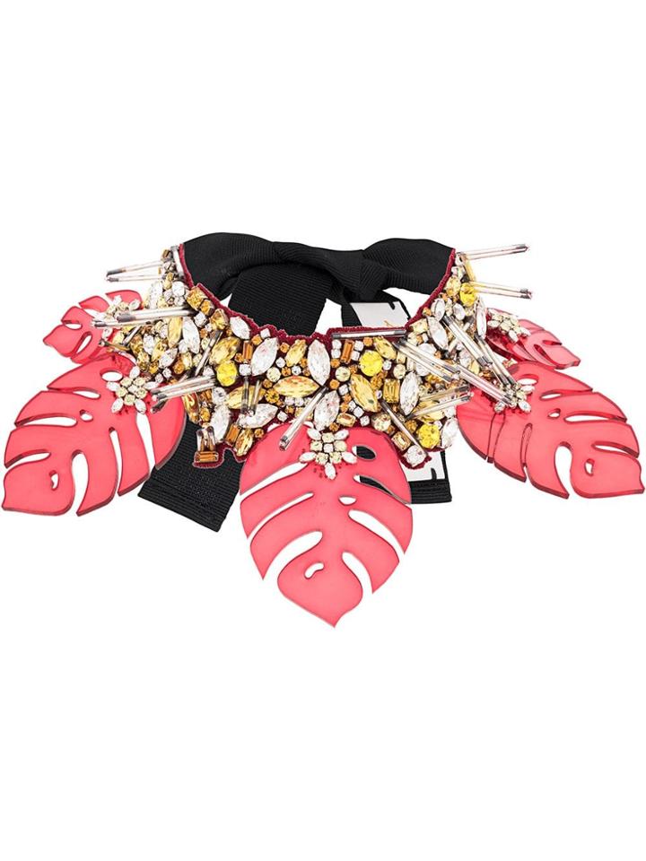 La Doublej Acrylic Leaf Crystal Necklace - Red