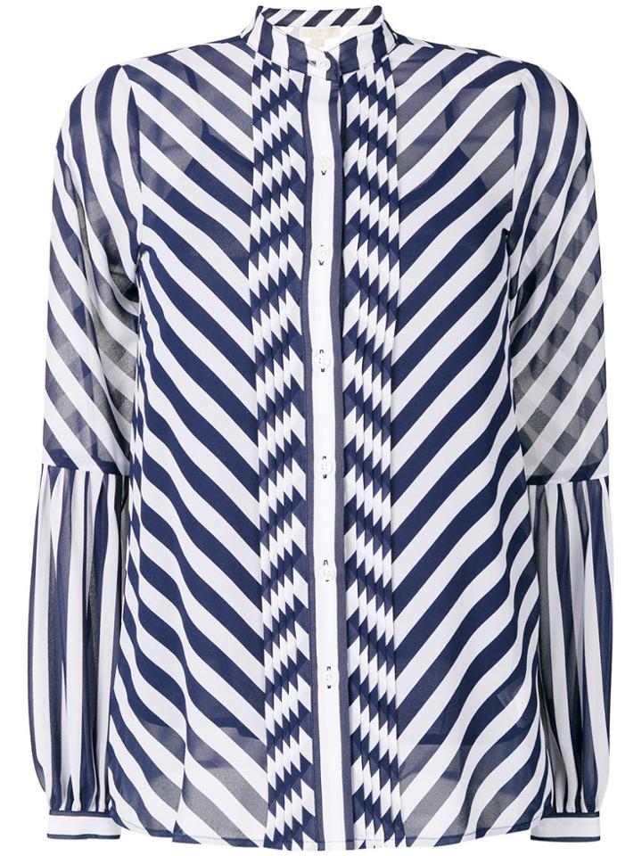 Michael Michael Kors Striped Band Collar Chiffon Blouse - Blue