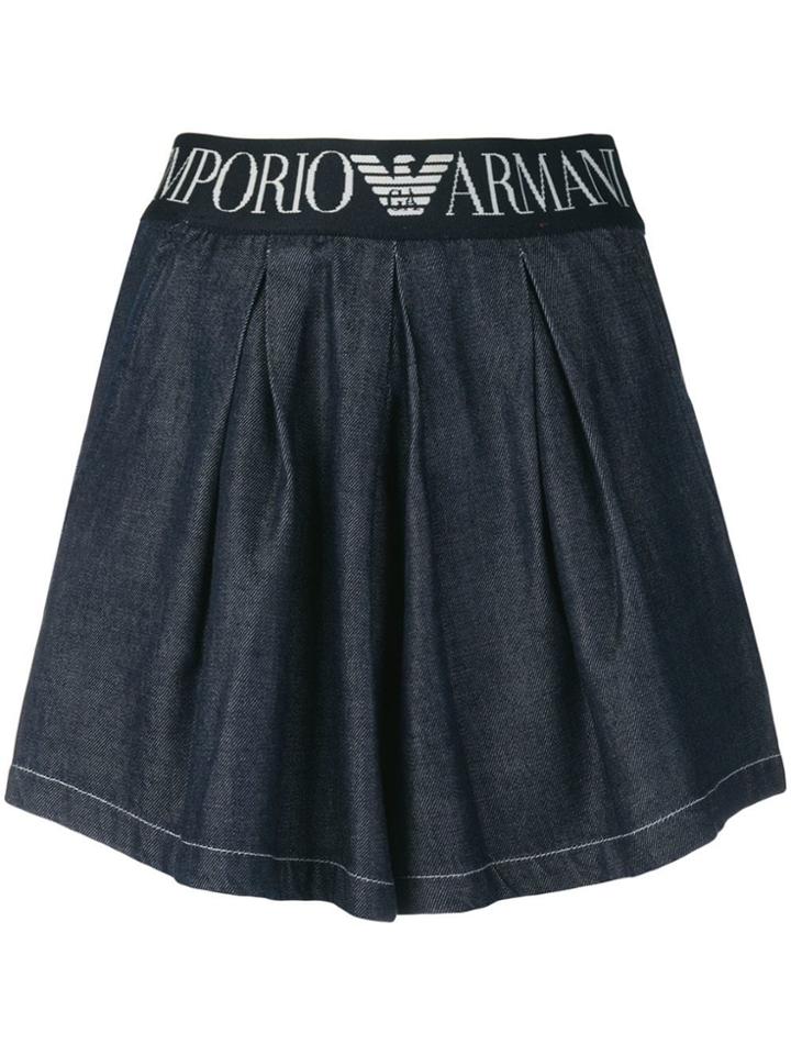 Emporio Armani Logo Band Denim Shorts - Blue