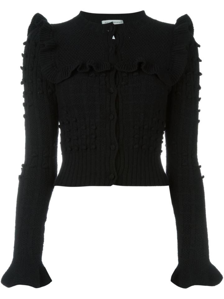 Philosophy Di Lorenzo Serafini Ribbed Cardigan, Women's, Size: 44, Black, Virgin Wool