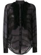 Roberto Cavalli Lace Trimmed Tiger Stripe Print Shirt - Grey