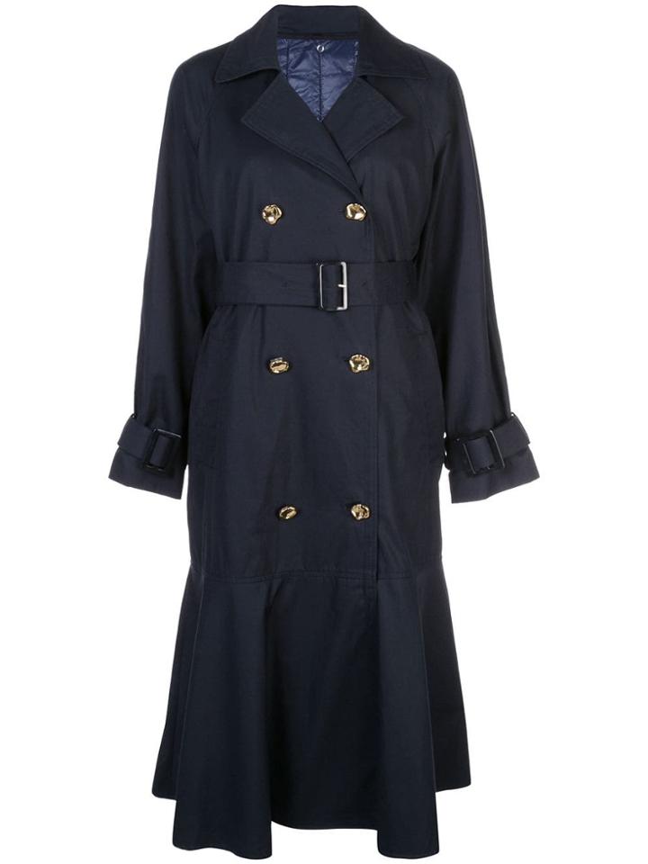 Tibi Double Breasted Trench Coat - Blue