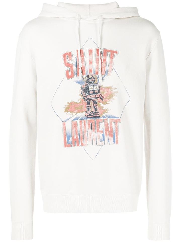 Saint Laurent Logo Print Hoodie - Neutrals