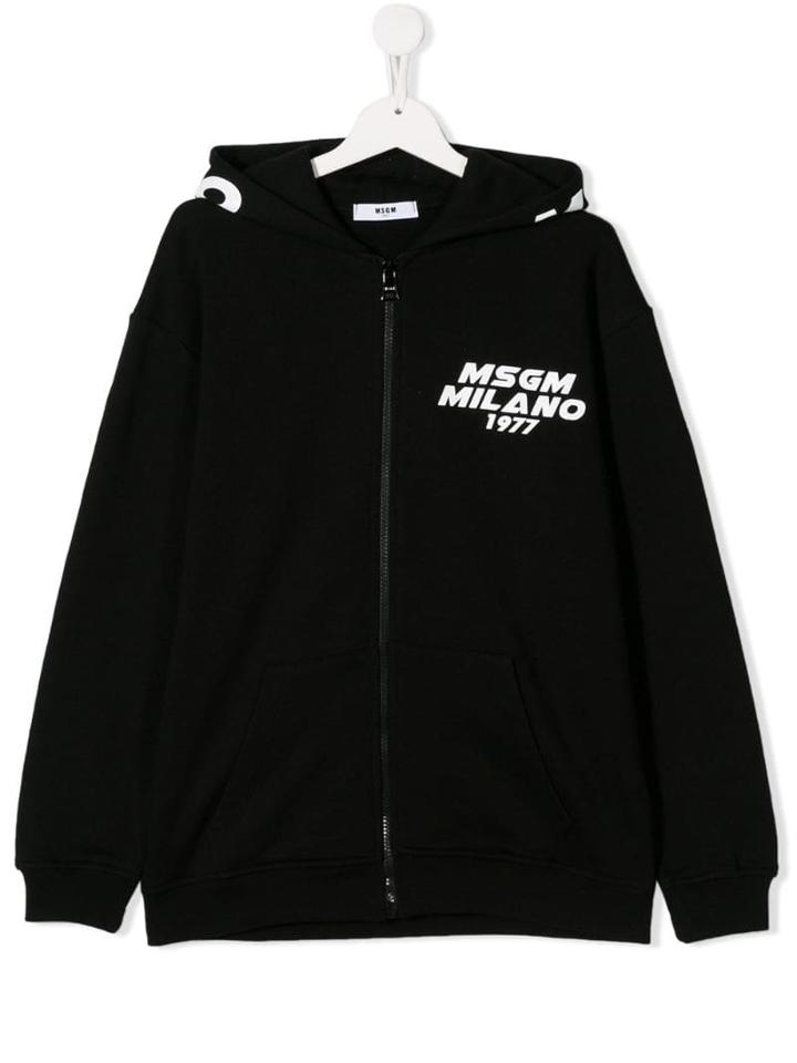 Msgm Kids Teen Zip Front Hoodie - Black