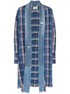 Greg Lauren Plaid Kimono Shirt Jacket - Blue