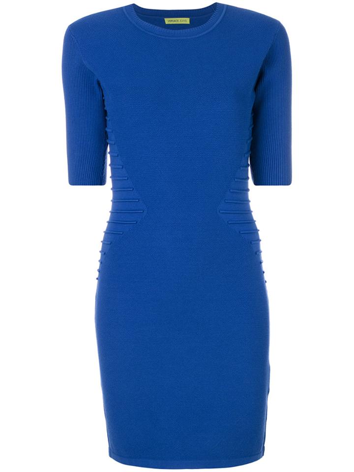 Versace Jeans Rib Detail Midi Dress - Blue