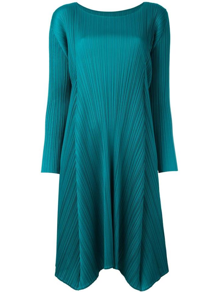 Pleats Please By Issey Miyake Asymmetric Hem Pleated Dress, Women's, Size: Large, Blue, Polyester