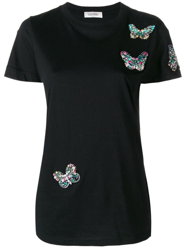 Valentino Butterfly Embellished T-shirt - Black