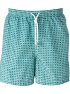 Kiton Square Print Swim Shorts, Men's, Size: 52, Green, Polyester