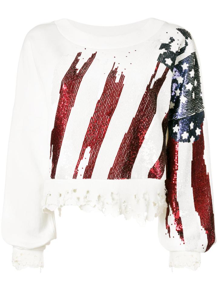 Amen Sequin-embellished Distressed Sweatshirt - White