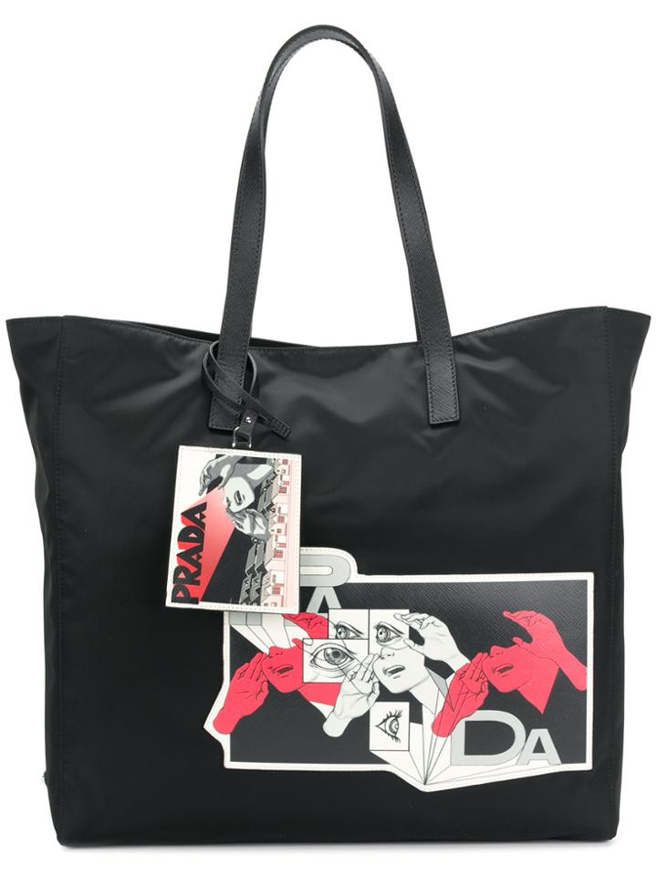 Prada Comic Print Shoulder Bag - Black