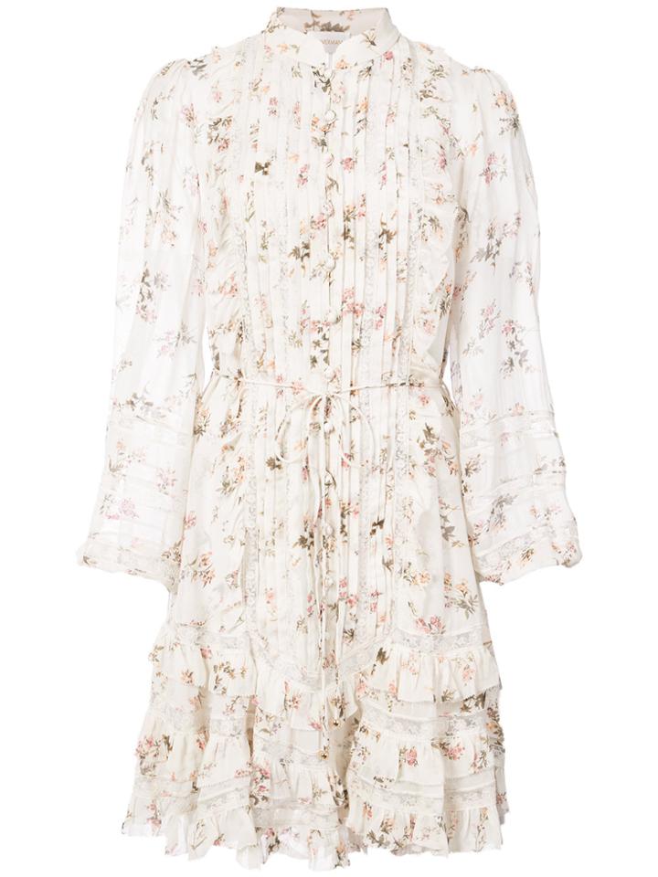 Zimmermann Pleated Floral Dress - White