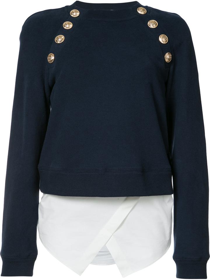 Derek Lam 10 Crosby Buttoned Sweatshirt, Women's, Size: 0, Blue, Cotton/acrylic