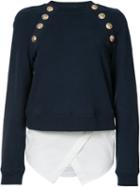 Derek Lam 10 Crosby Buttoned Sweatshirt, Women's, Size: 0, Blue, Cotton/acrylic