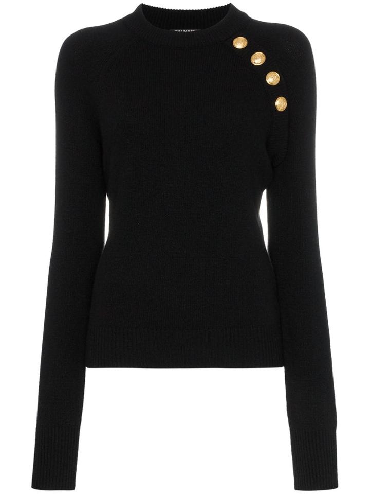 Balmain Buttoned Knitted Wool Cashmere Blend Jumper - Black