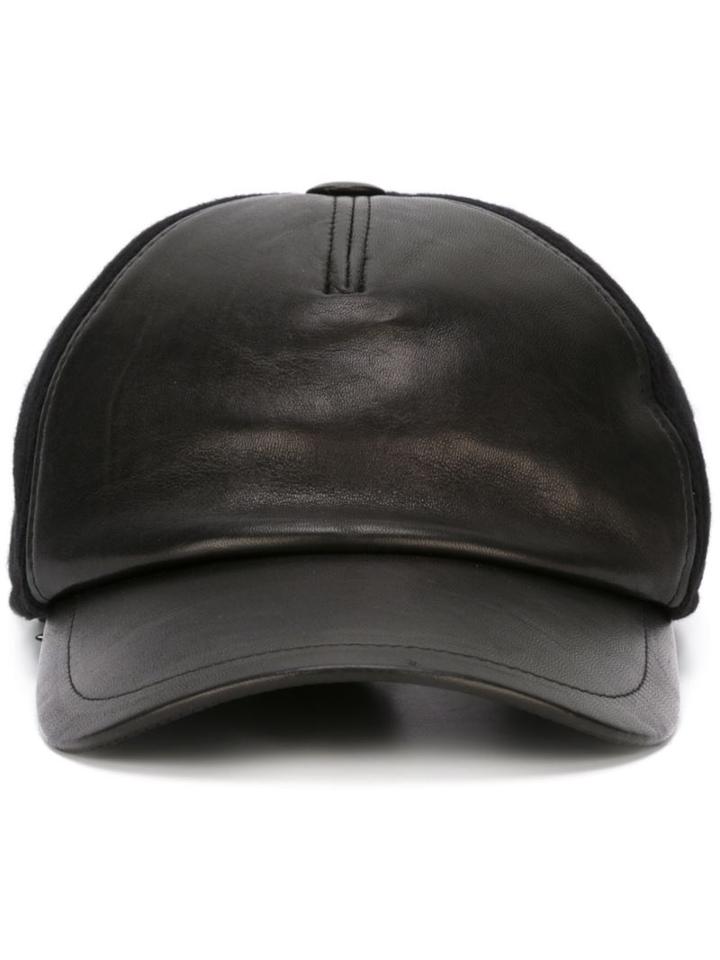 Giorgio Armani Panelled Cap, Men's, Size: Medium, Black, Cotton/sheep Skin/shearling/polyester/wool
