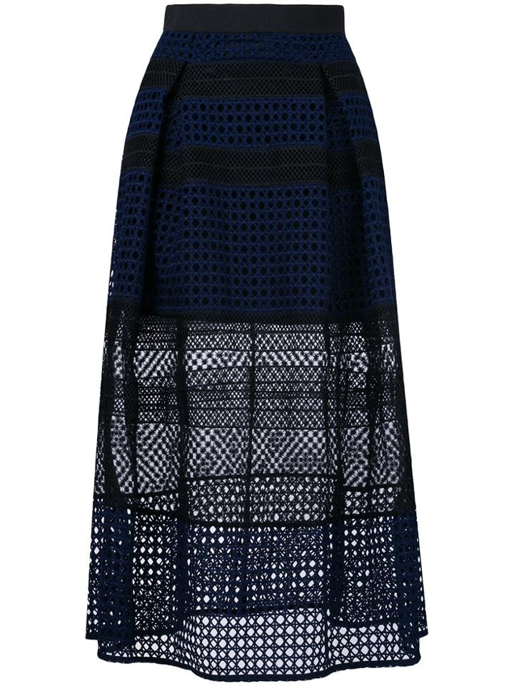 Self-portrait Crosshatch Midi Skirt - Blue