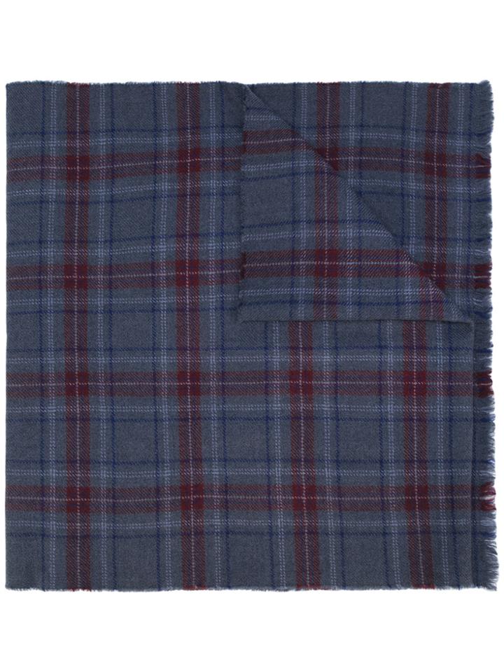 Valentino Slogan Print Checked Scarf - Blue