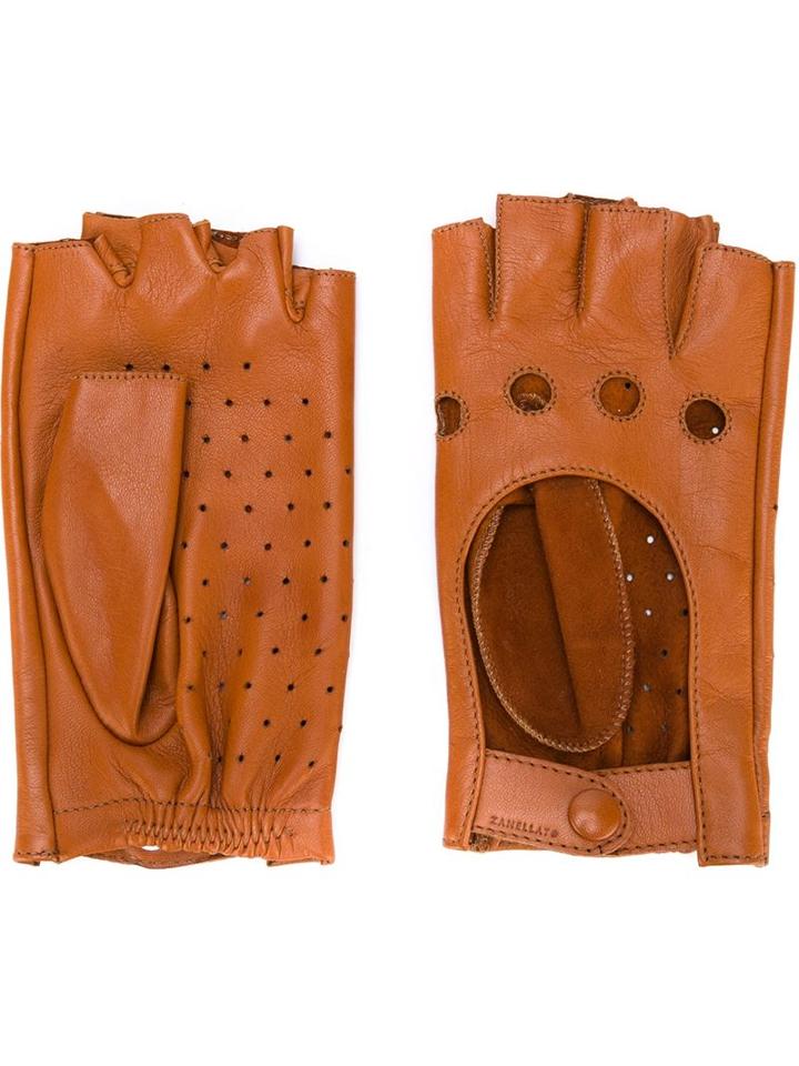 Zanellato Perforated Fingerless Gloves, Women's, Brown, Leather