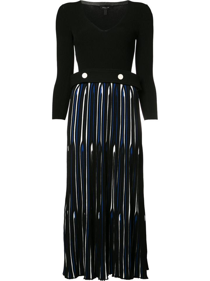 Derek Lam Striped Panel Dress, Women's, Size: Medium, Black, Polyester/viscose