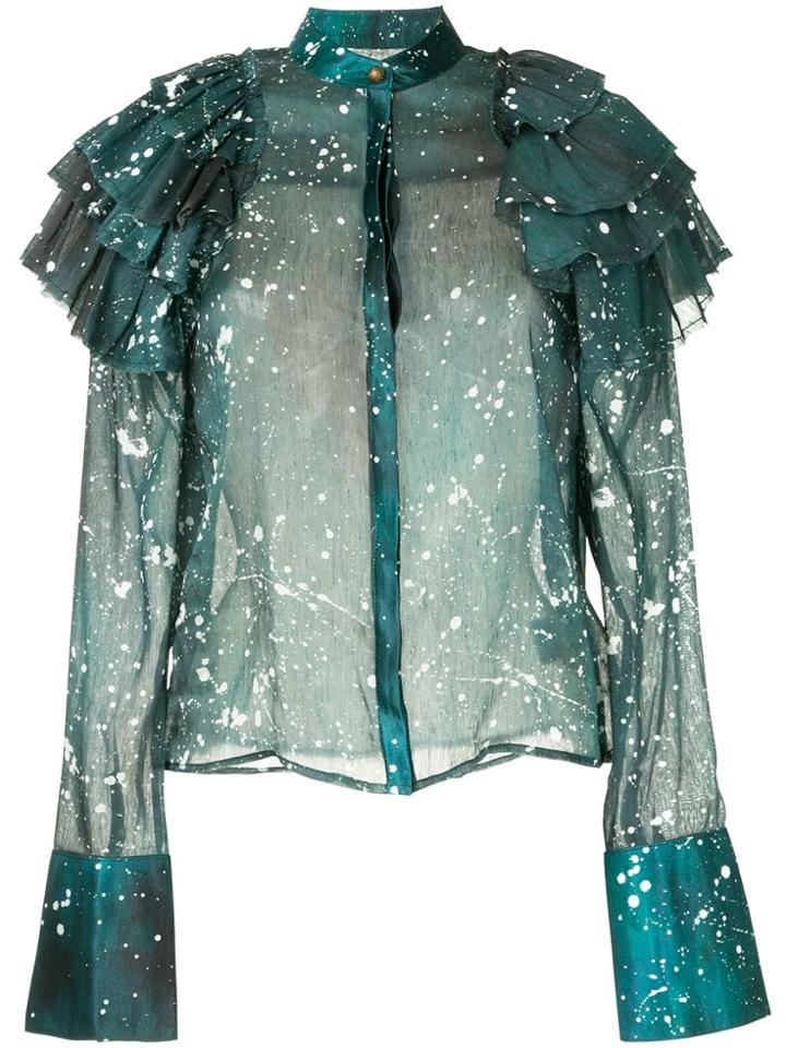 Aje Tampico Printed Ruffle Blouse - Green