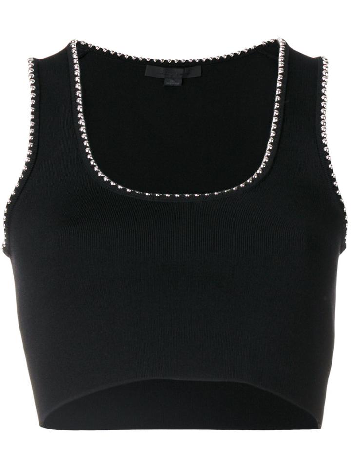 Alexander Wang - Cropped Top With Ball Chain Trim - Women - Spandex/elastane/rayon/viscose - Xs, Black, Spandex/elastane/rayon/viscose