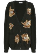 Faith Connexion Oversized Flower Embellished Wool Cardigan - Green