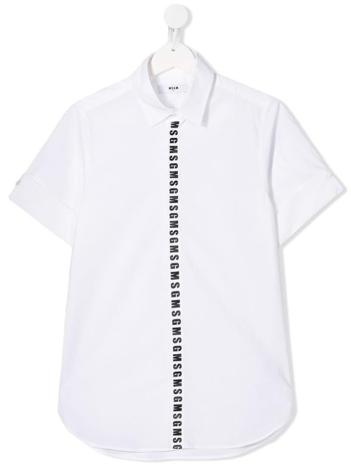 Msgm Kids Logo Placket Short Sleeve Shirt - White