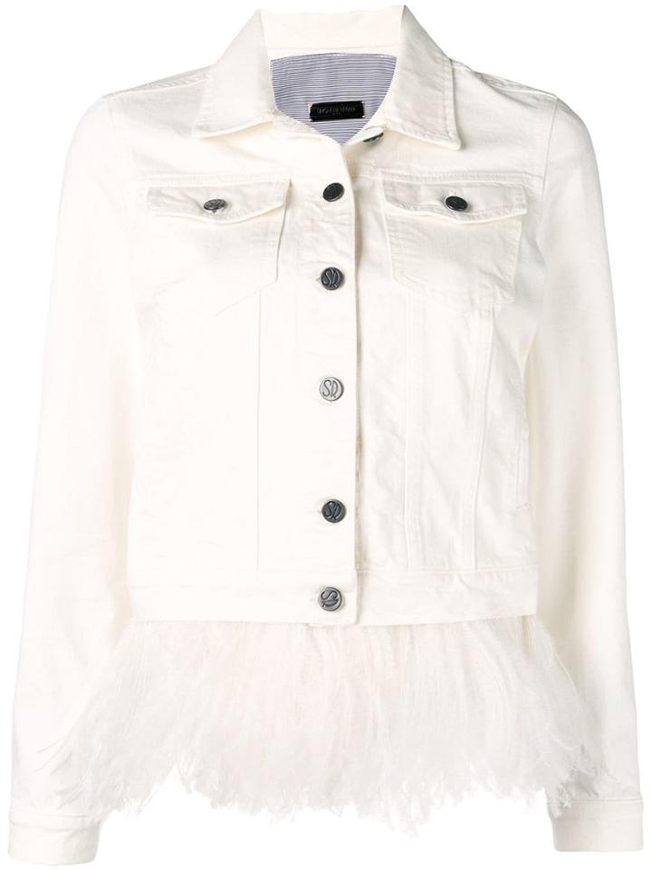 Simonetta Ravizza Classic Denim Jacket With Feathers - White