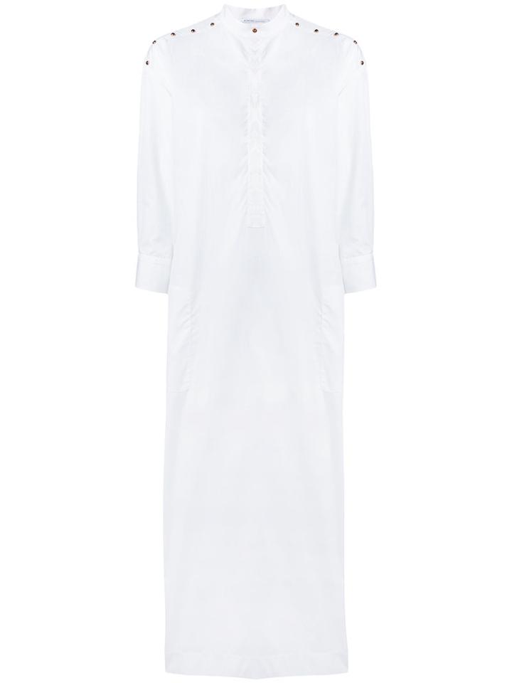 Agnona - Long Collarless Dress - Women - Cotton - 46, White, Cotton