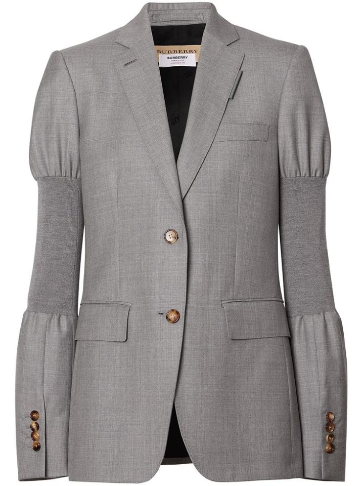 Burberry Panelled-sleeve Wool Tailored Jacket - Grey