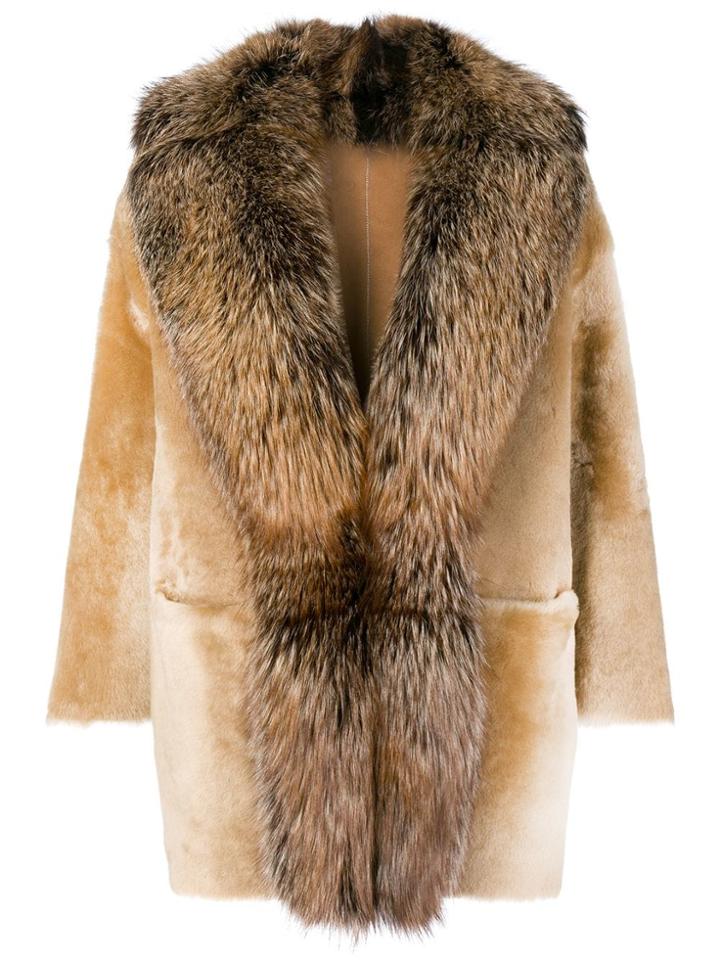 Desa 1972 Racoon Fur Trimmed Coat - Neutrals