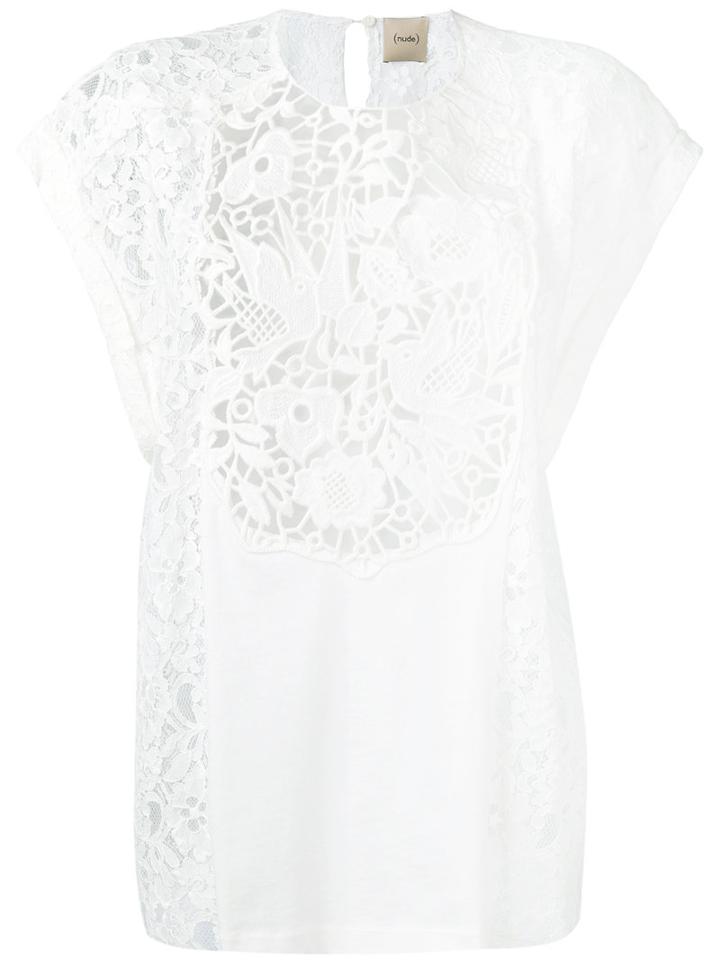 Nude - Floral Detail Top - Women - Cotton/polyester - 40, White, Cotton/polyester
