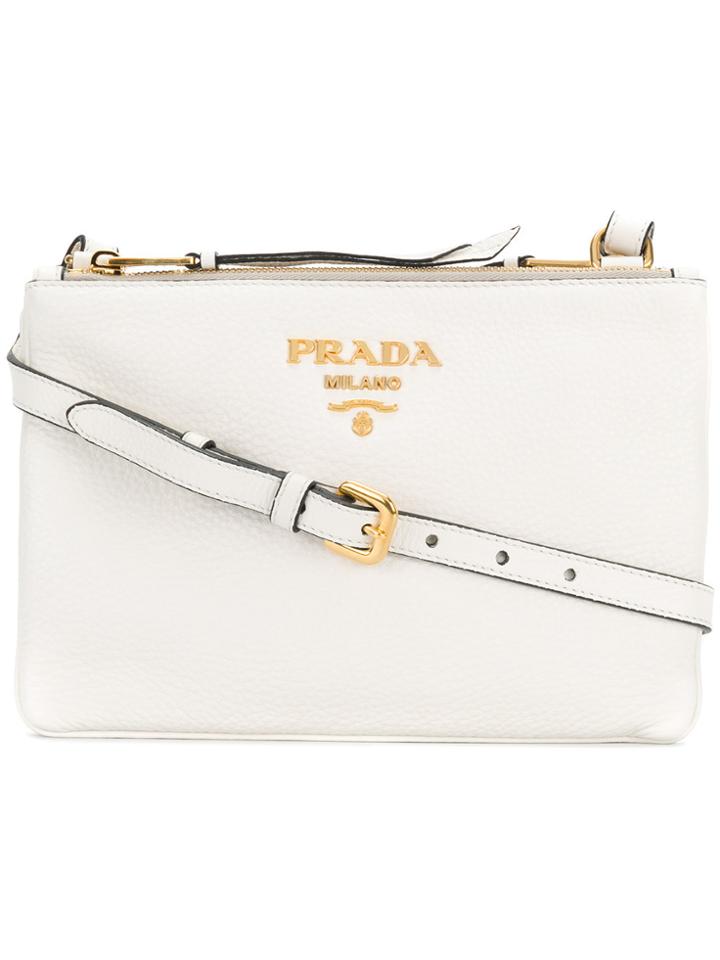 Prada Double Zip Shoulder Bag - White
