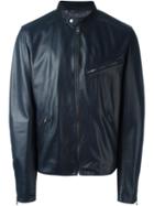 Dolce & Gabbana Zipped Jacket, Men's, Size: 52, Blue, Viscose/lamb Skin/polyester
