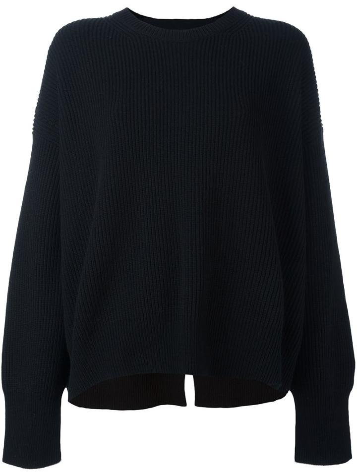 Helmut Lang Crew Neck Ribbed Sweater, Women's, Size: Small, Black, Polyester/wool/cashmere