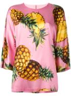 Dolce & Gabbana Pineapple Print T-shirt, Women's, Size: 38, Pink/purple, Silk/spandex/elastane
