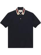Gucci Cotton Polo With Web And Feline Head - Black