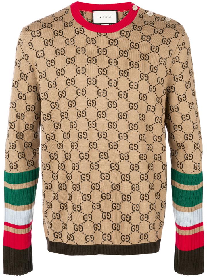 Gucci Logo Intarsia Knitted Jumper - Nude & Neutrals