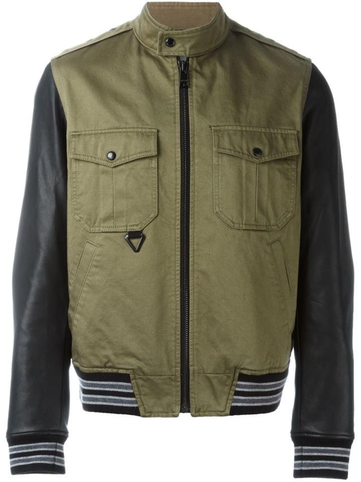 Just Cavalli Leather Sleeves Jacket, Men's, Size: 48, Green, Cotton/polyurethane/polyester/cotton