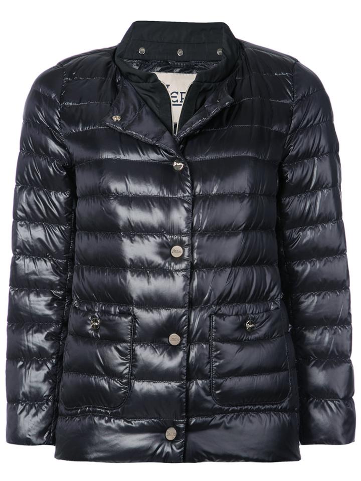Herno Collarless Cropped Padded Jacket - Blue