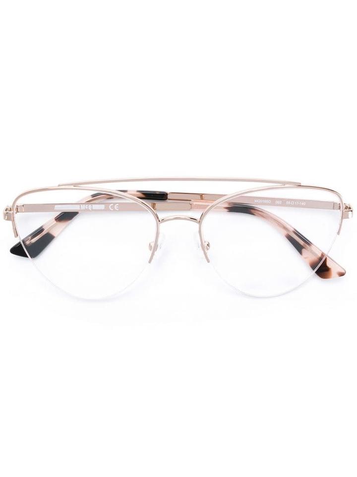 Mcq Alexander Mcqueen Cat Eye Aviator Glasses - Metallic