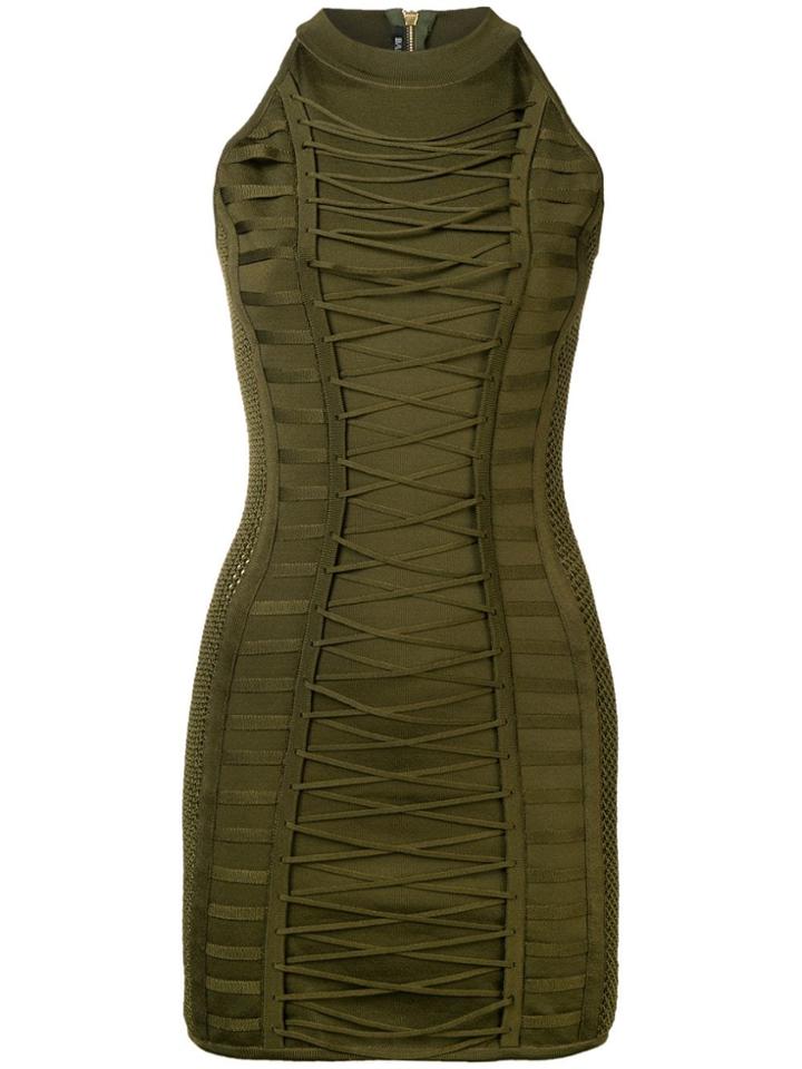 Balmain Lace-up Detail Mini Dress - Green
