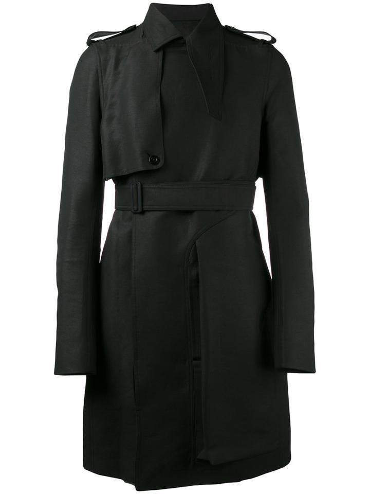Rick Owens Waist-tie Trench Coat, Men's, Size: 52, Black, Cupro/viscose/cotton/cotton