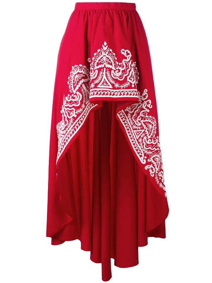 Wandering - Embroidered Asymmetric Skirt - Women - Cotton - 40, Red, Cotton