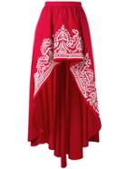 Wandering - Embroidered Asymmetric Skirt - Women - Cotton - 40, Red, Cotton