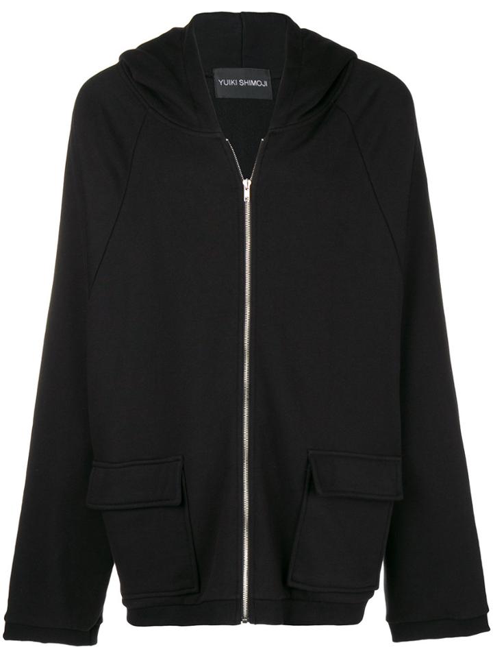 Yuiki Shimoji Flower Print Oversized Zipped Hoodie - Black