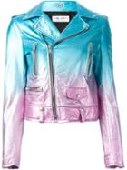 Saint Laurent Gradient Biker Jacket, Women's, Size: 38, Blue, Cotton/lamb Skin/cupro